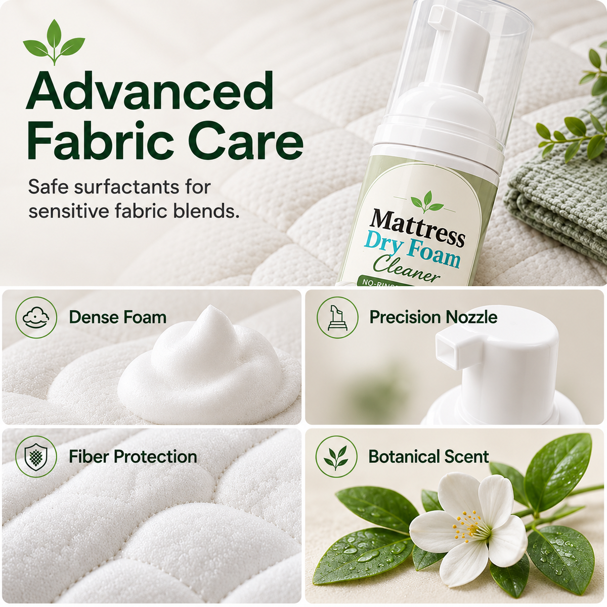 No-Rinse Mattress &Upholstery Foam Cleaner -Enzyme-Powered DeepCleaning Formulat