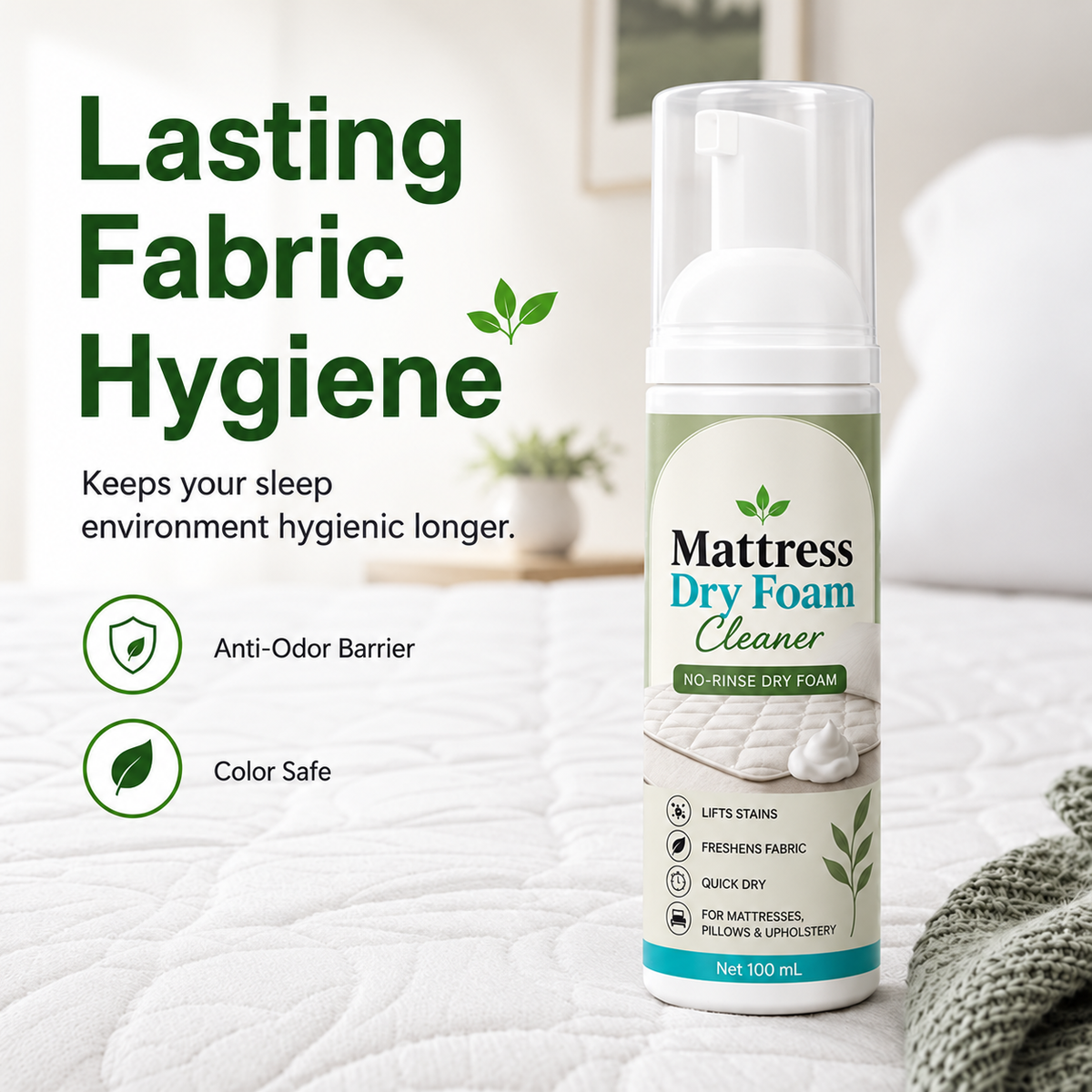 No-Rinse Mattress &Upholstery Foam Cleaner -Enzyme-Powered DeepCleaning Formulat
