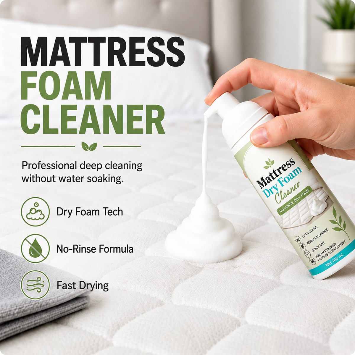 No-Rinse Mattress &Upholstery Foam Cleaner -Enzyme-Powered DeepCleaning Formulat