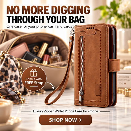 Luxury Zipper Wallet Phone Case for iPhone