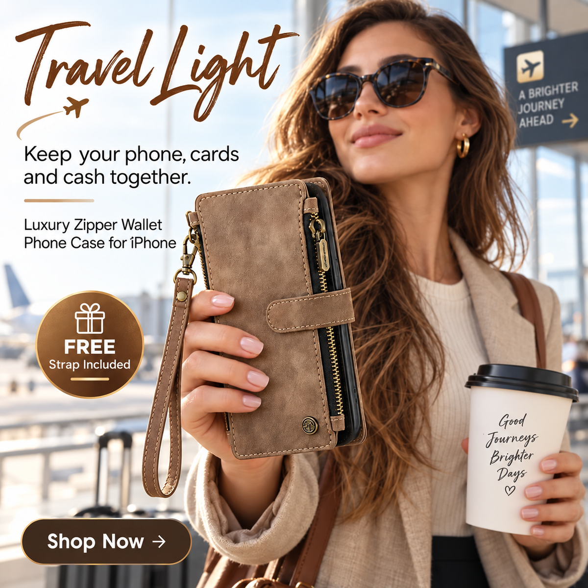 Luxury Zipper Wallet Phone Case for iPhone