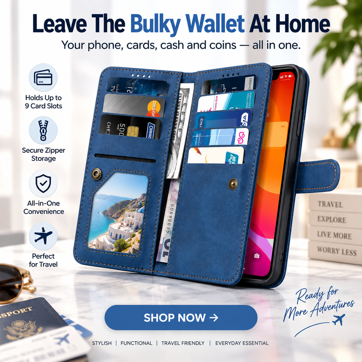 Luxury Zipper Wallet Phone Case for iPhone