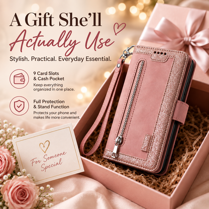 Luxury Zipper Wallet Phone Case for iPhone