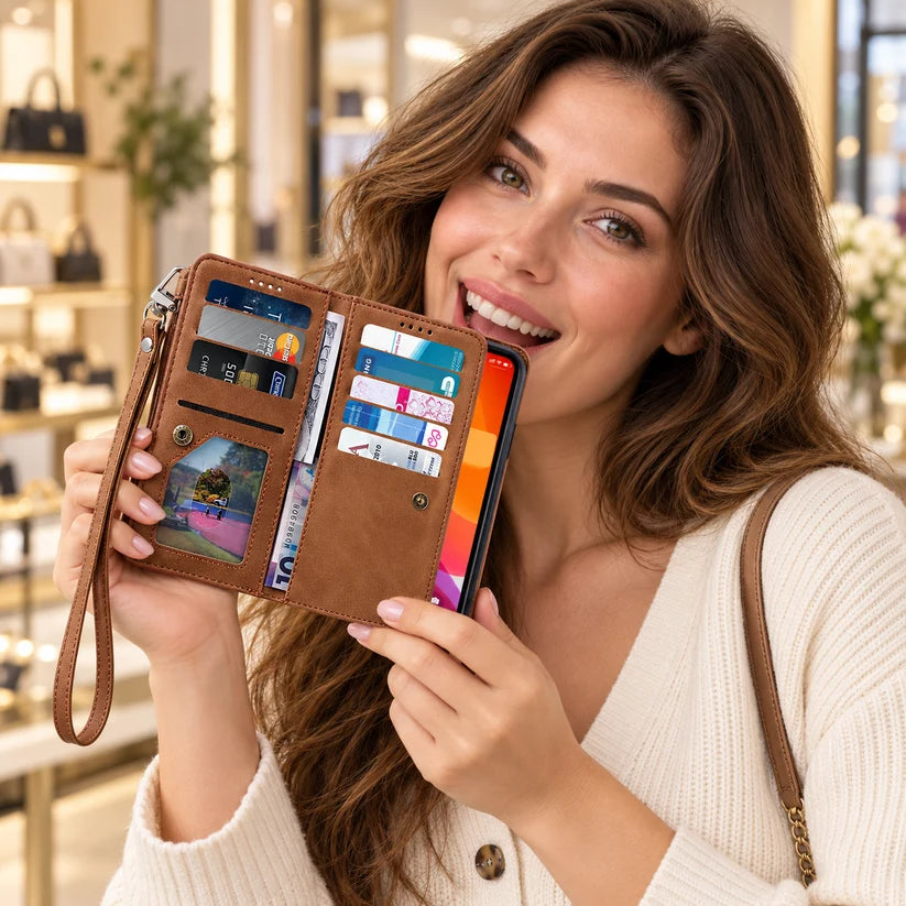 Luxury Zipper Wallet Phone Case for iPhone