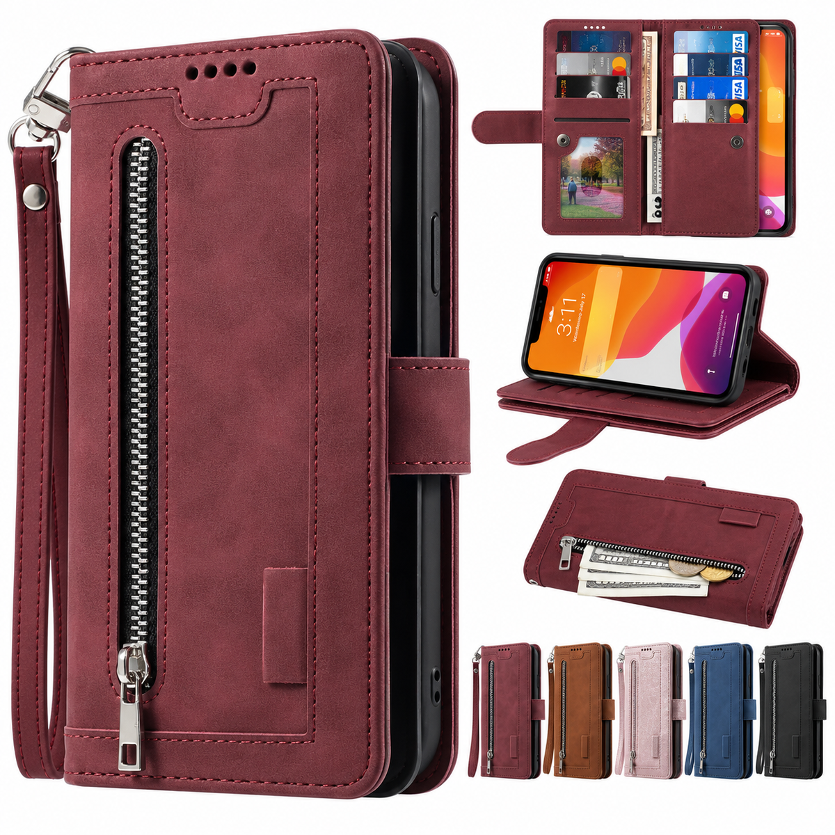 Luxury Zipper Wallet Phone Case for iPhone