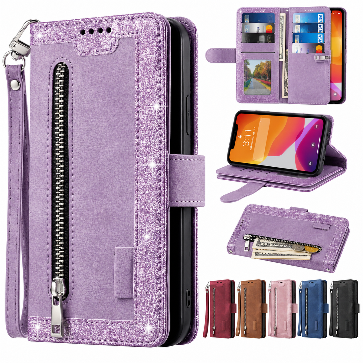 Luxury Zipper Wallet Phone Case for iPhone